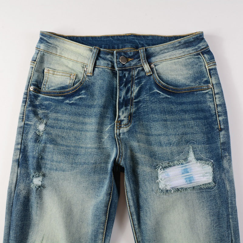 Ripped Color Patch Jeans Retro